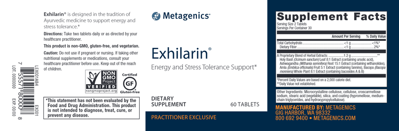 Exhilarin (Metagenics) Label