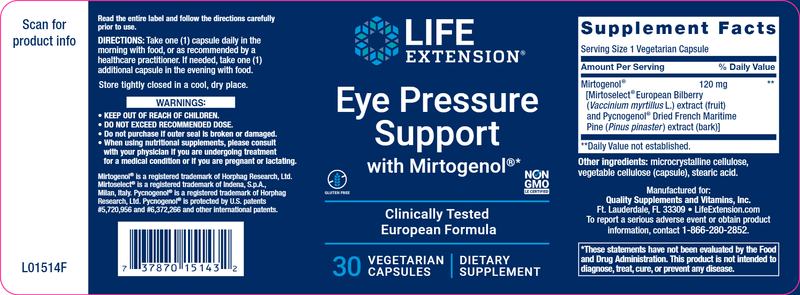 Eye Pressure Support with Mirtogenol® (Life Extension) Label
