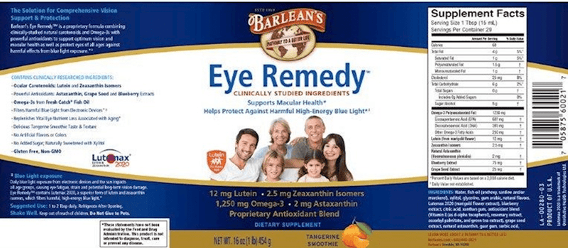 Eye Remedy Tangerine Swirl (Barlean's Organic Oils) Label