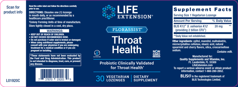 FLORASSIST® Throat Health (Life Extension) Label