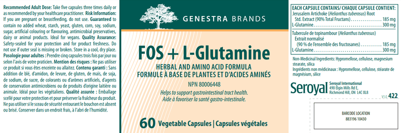 FOS + L Glutamine Genestra Label