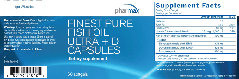 Fish Oil ULTRA + D CAPSULES Pharmax Label