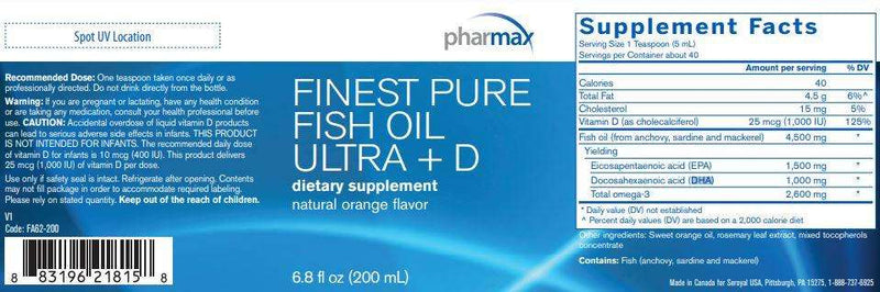 Finest Pure Fish Oil ULTRA + D Pharmax Label
