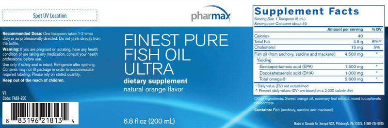 Finest Pure Fish Oil ULTRA Pharmax Label