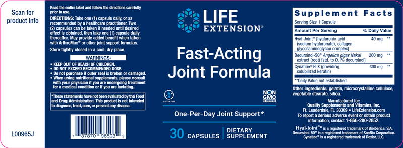 fast-acting joint formula (life extension) label