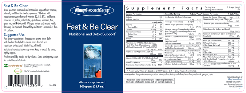 Fast & Be Clear (Allergy Research Group) label