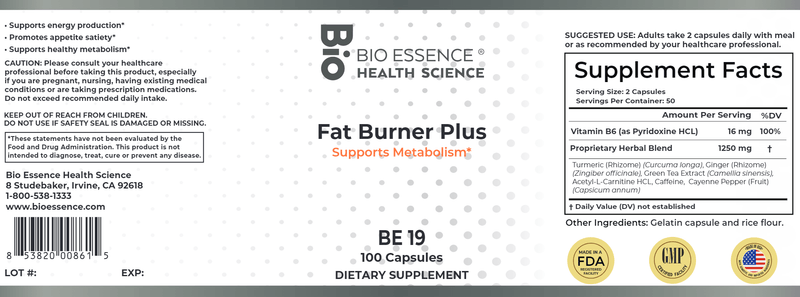 Fat Burner Plus (Bio Essence Health Science) Label