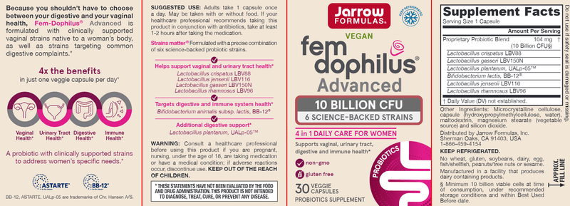 Fem-Dophilus Advanced Care Refrigerated (Jarrow Formulas) Label