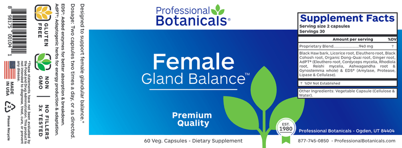 Female Gland Balance (Professional Botanicals) Label