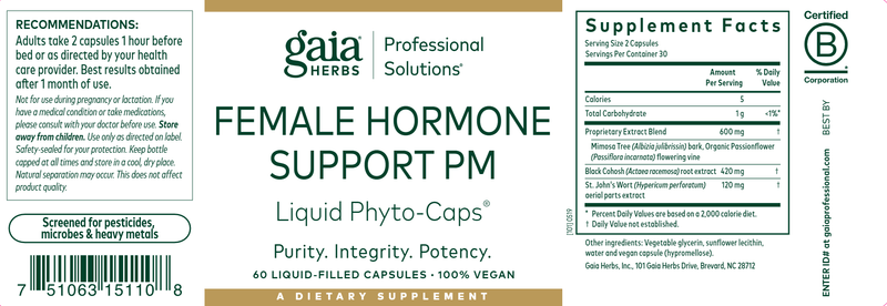 Female Hormone Support PM (Gaia Herbs Professional Solutions) label