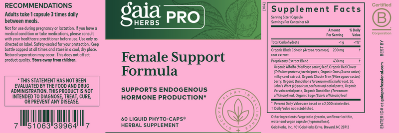 Female Support Formula Phyto-Caps (Gaia Herbs Professional Solutions) Label
