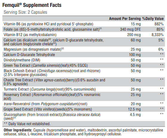 Femquil (Xymogen) Supplement Facts