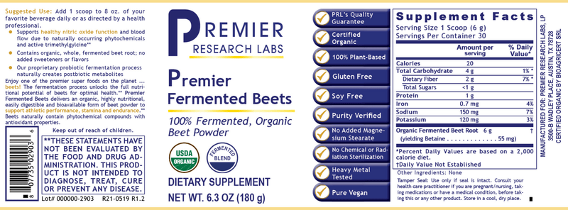Fermented Beets Premier (Premier Research Labs) Label