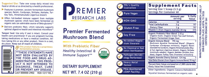 Fermented Mushroom Blend Premier (Premier Research Labs) Label