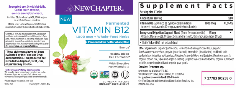 Fermented Vitamin B12 Complex (New Chapter) 30ct Label