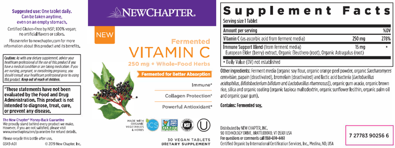 Fermented Vitamin C 30ct (New Chapter) Label
