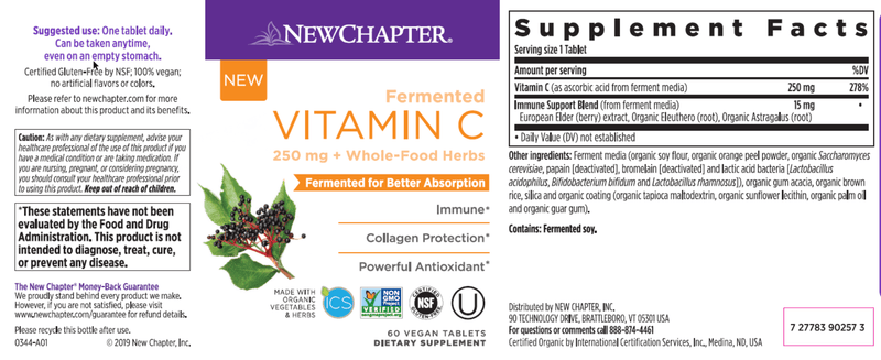 Fermented Vitamin C 60ct (New Chapter) Label