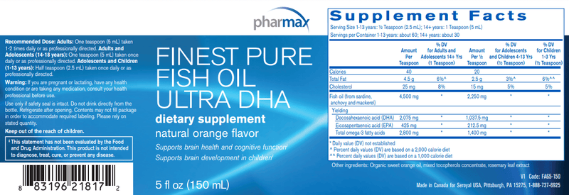 Finest Pure Fish Oil Ultra DHA Pharmax Label