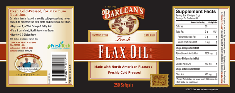Flax Oil (Barlean's Organic Oils) Label