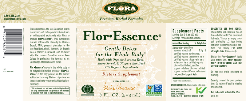 Flor-Essence Liquid Tea Blend 17oz (Flora) Label