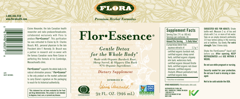 Flor-Essence Liquid Tea Blend 32oz (Flora) Label