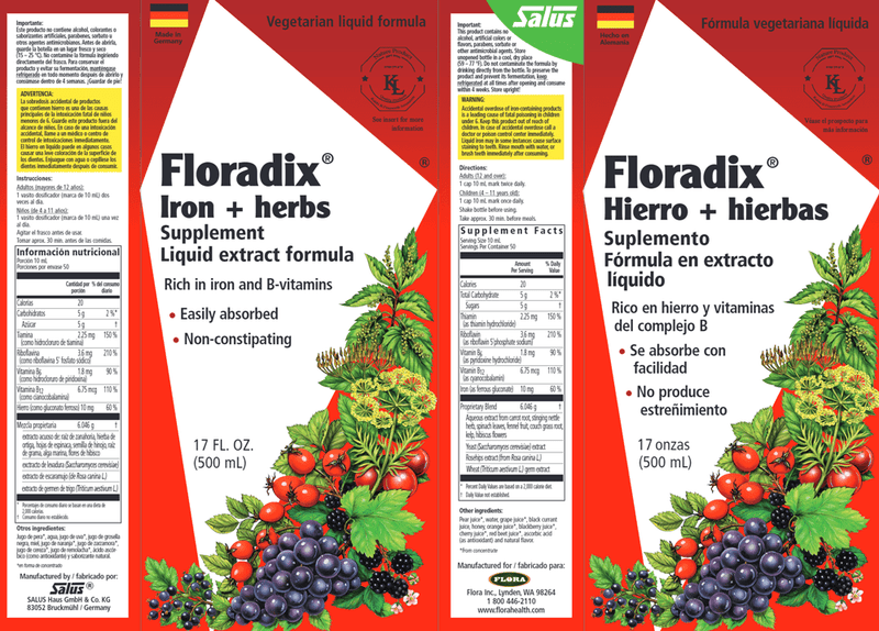 Floradix Iron & Herbs 17oz (Salus) Label