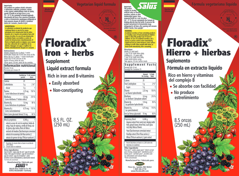Floradix Iron & Herbs 8.5oz (Salus) Label