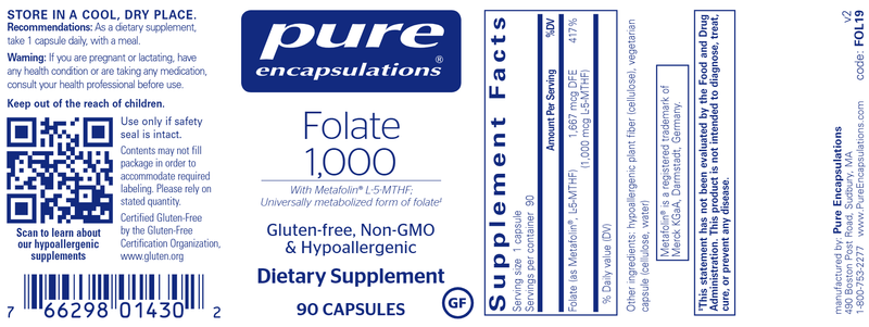Folate 1000 (Pure Encapsulations) Label