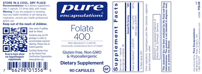 Folate 400 (Pure Encapsulations) Label