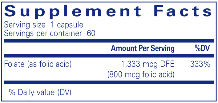 Folic Acid (Pure Encapsulations) Supplement Facts