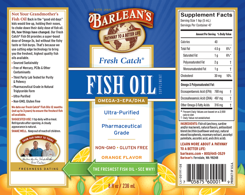 Fresh Catch Fish Oil (Liquid) (Barlean's Organic Oils) Label