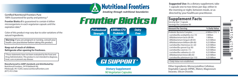 Frontier Biotics II (Nutritional Frontiers) Label