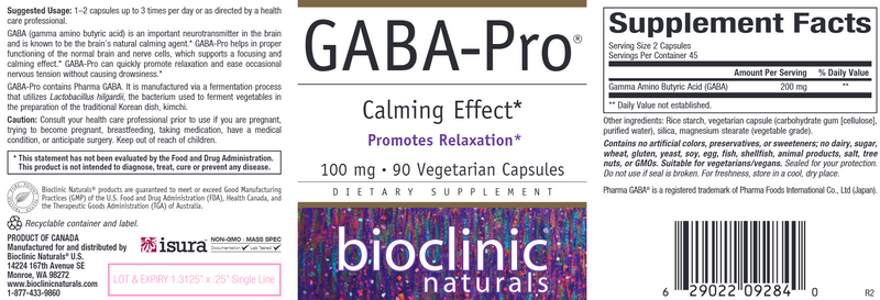 GABA-Pro (Bioclinic Naturals) Label