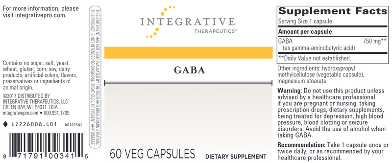 GABA Amino Acid (Integrative Therapeutics) Label
