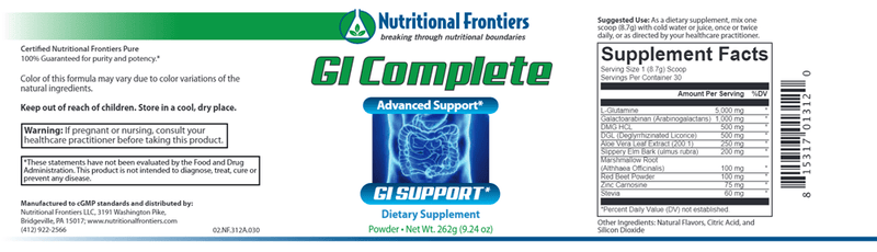 GI Complete Powder (Nutritional Frontiers) Label