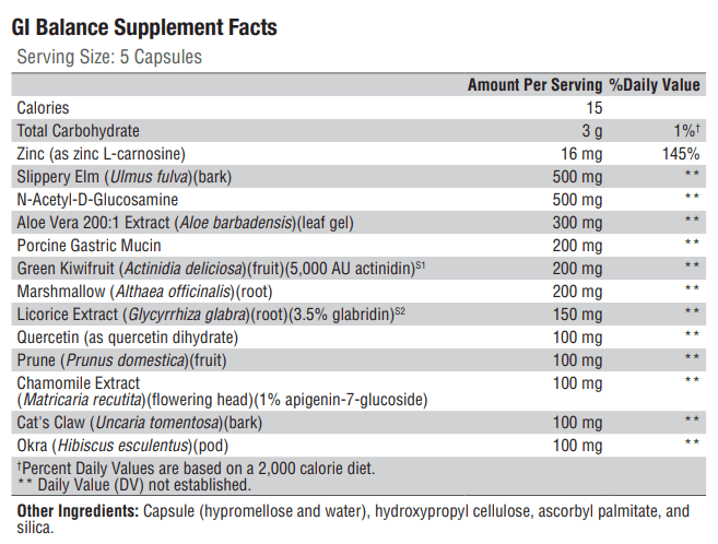 GI Balance (Xymogen) Supplement Facts