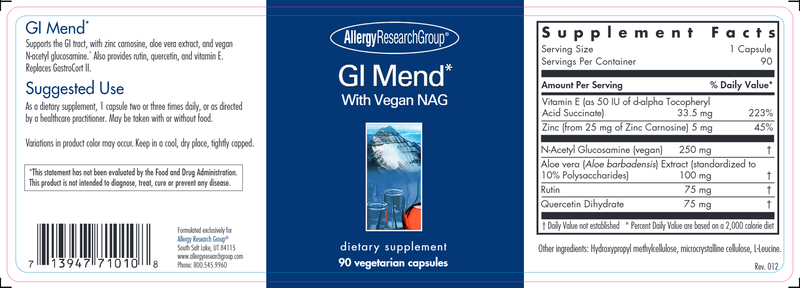 GI Mend* (Allergy Research Group) label