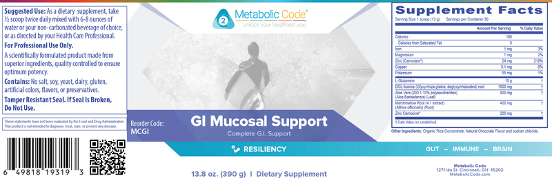 GI Mucosal Support (Metabolic Code) Label