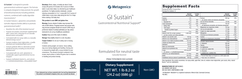 GI Sustain (Metagenics) Label