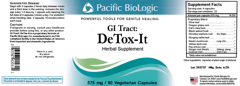 GI Tract: DeTox-It (Pacific BioLogic) Label