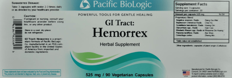 GI Tract: Hemorrex (Pacific BioLogic) Label