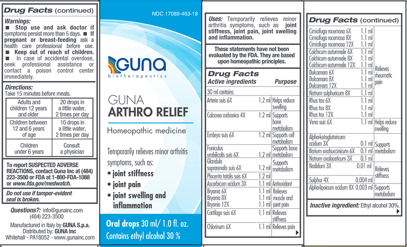 GUNA-Arthro Relief (Guna, Inc.) Label
