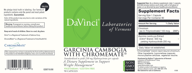 Garcinia Cambogia With Chromemate DaVinci Labs Label