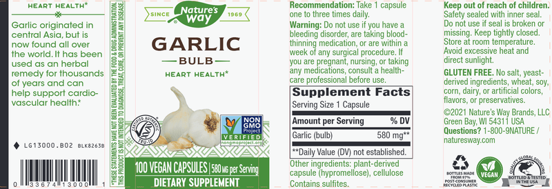 Garlic Bulb 580 mg (Nature's Way) Label