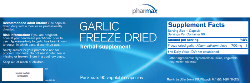 Garlic Freeze Dried Pharmax Label