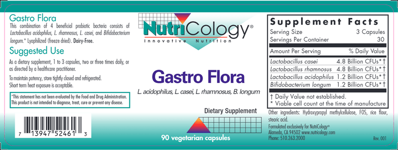 Gastro Flora Dairy Free (Nutricology) Label