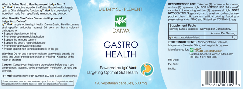 Gastro Health IgY Max (Daiwa Health Development) Label
