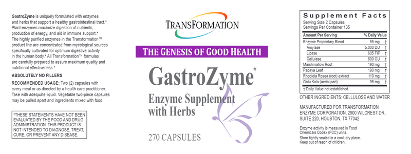 GastroZyme* (Transformation Enzyme) 270ct Label