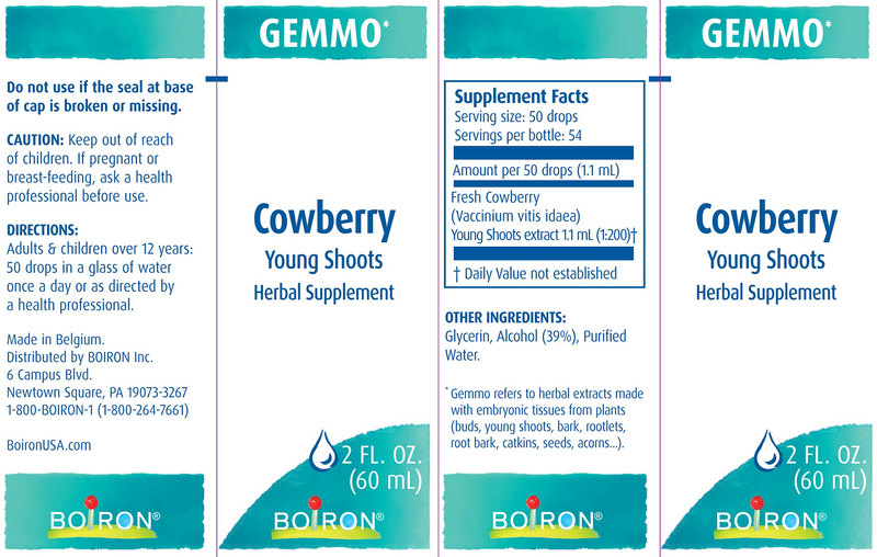 Gemmo Cowberry Young Shoots (Boiron) Label