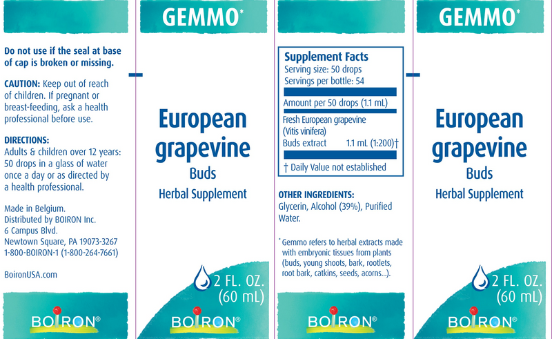 Gemmo European Grape Vine Buds (Boiron) Label
